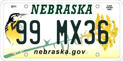 NE license plate 99MX36