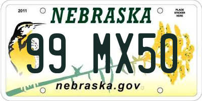 NE license plate 99MX50