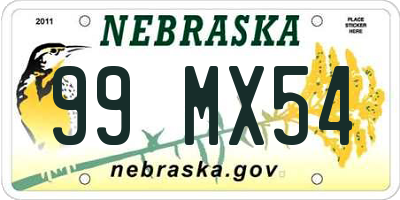 NE license plate 99MX54