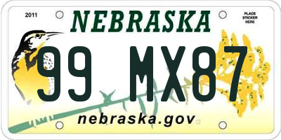 NE license plate 99MX87