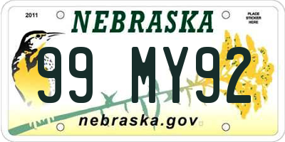 NE license plate 99MY92