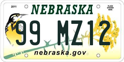 NE license plate 99MZ12