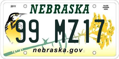 NE license plate 99MZ17