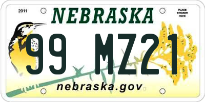 NE license plate 99MZ21