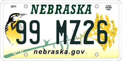 NE license plate 99MZ26