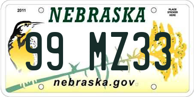 NE license plate 99MZ33