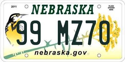 NE license plate 99MZ70