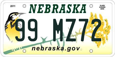 NE license plate 99MZ72