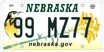 NE license plate 99MZ77