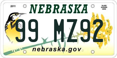 NE license plate 99MZ92