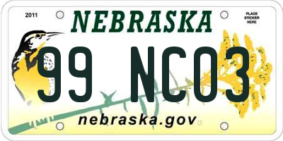 NE license plate 99NC03