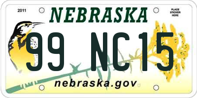 NE license plate 99NC15