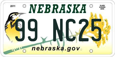 NE license plate 99NC25