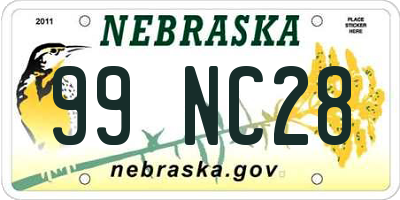 NE license plate 99NC28