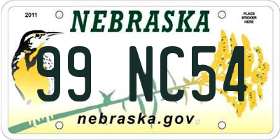 NE license plate 99NC54