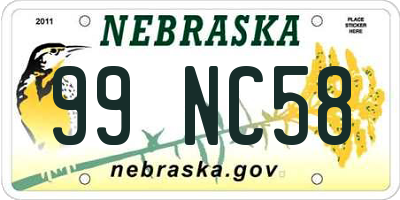 NE license plate 99NC58