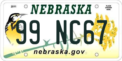 NE license plate 99NC67