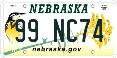 NE license plate 99NC74