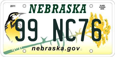 NE license plate 99NC76