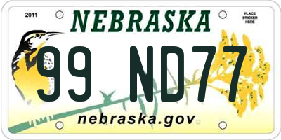 NE license plate 99ND77