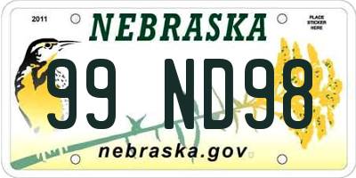 NE license plate 99ND98