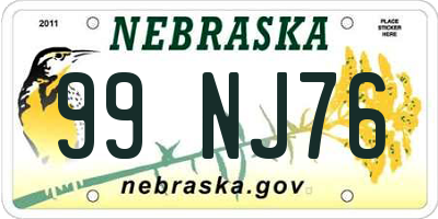 NE license plate 99NJ76