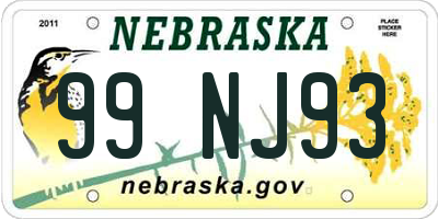 NE license plate 99NJ93