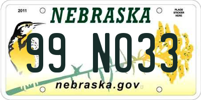 NE license plate 99NO33