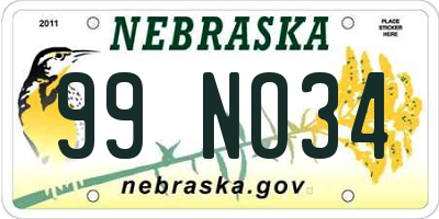 NE license plate 99NO34