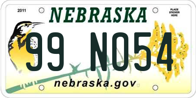 NE license plate 99NO54