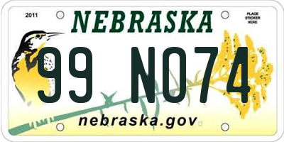 NE license plate 99NO74