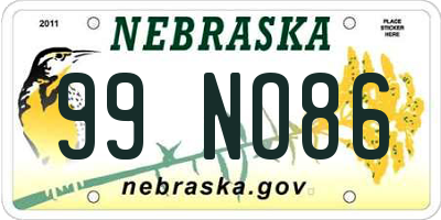 NE license plate 99NO86