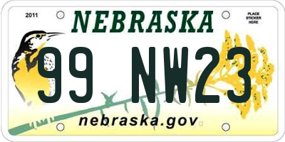 NE license plate 99NW23