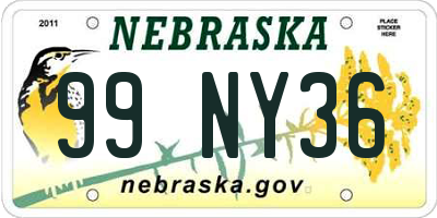 NE license plate 99NY36