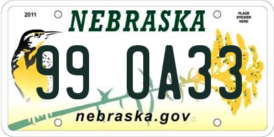 NE license plate 99OA33