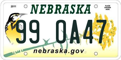 NE license plate 99OA47