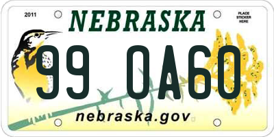 NE license plate 99OA60