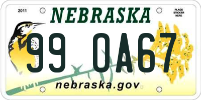 NE license plate 99OA67