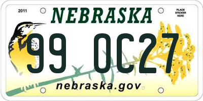 NE license plate 99OC27