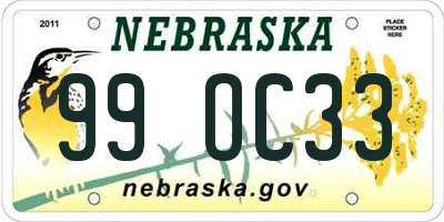 NE license plate 99OC33