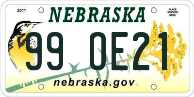 NE license plate 99OE21