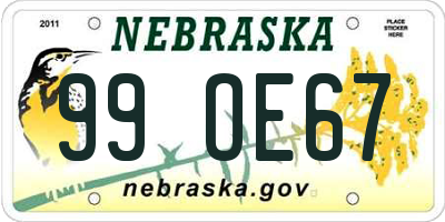 NE license plate 99OE67