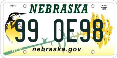 NE license plate 99OE98