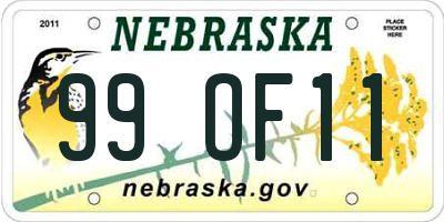 NE license plate 99OF11