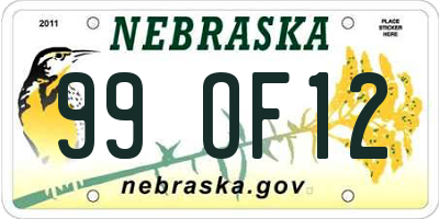 NE license plate 99OF12