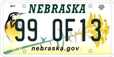 NE license plate 99OF13