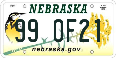 NE license plate 99OF21