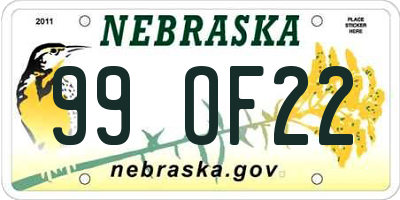 NE license plate 99OF22