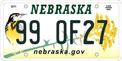 NE license plate 99OF27