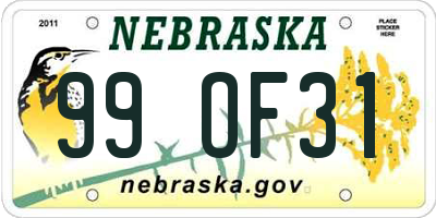 NE license plate 99OF31